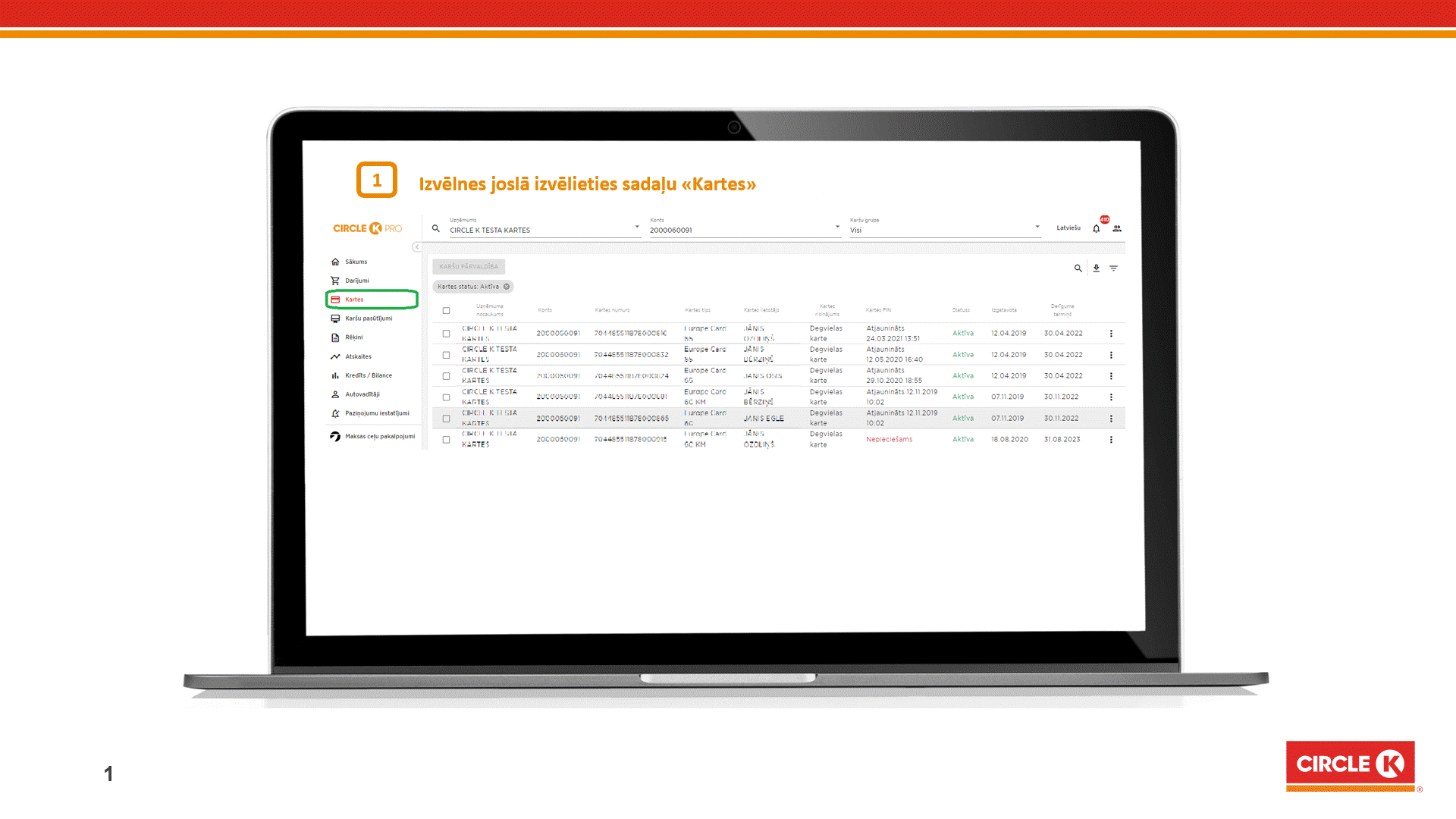 Kā nomainīt kartes lietotāja nosaukumu
