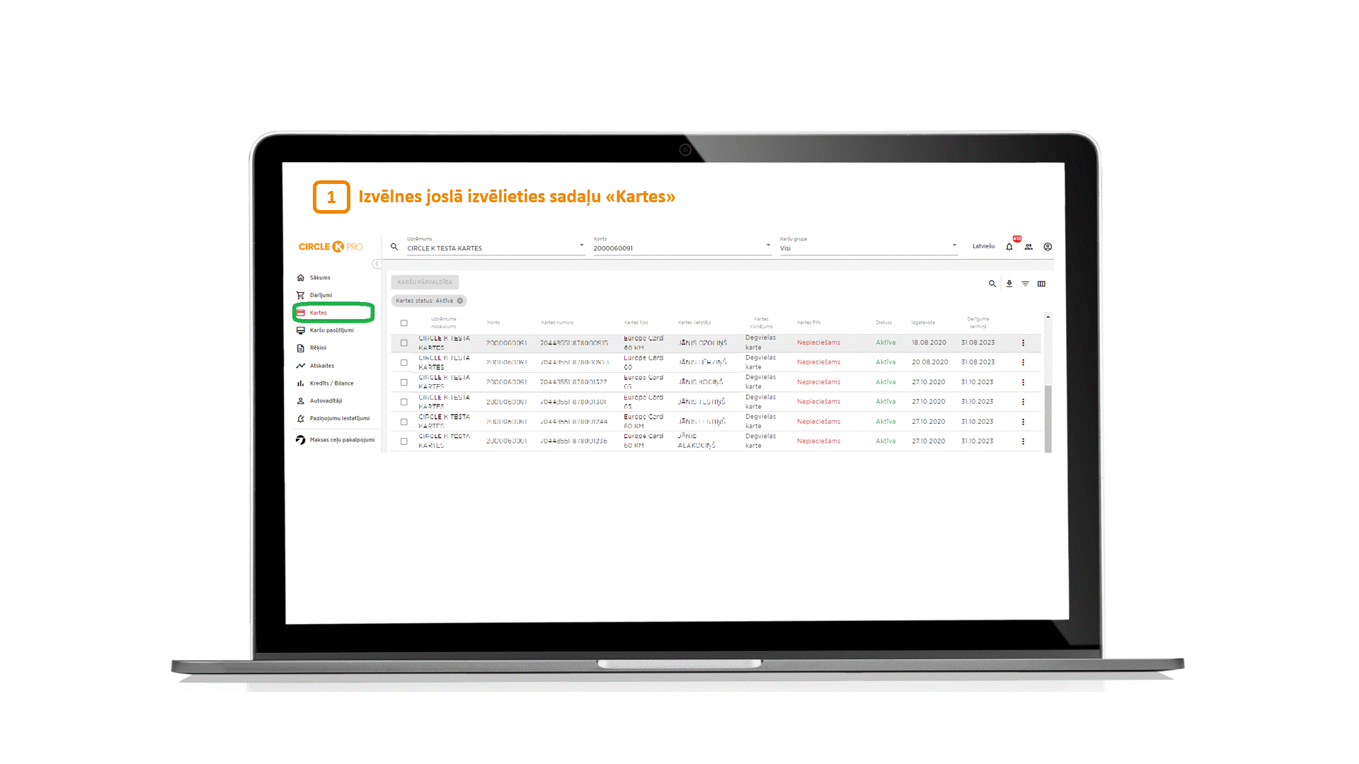 Kā nomainīt kartes PIN